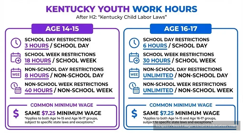 Kentucky child labor hour restrictions for workers ages 14-17 with same minimum wage