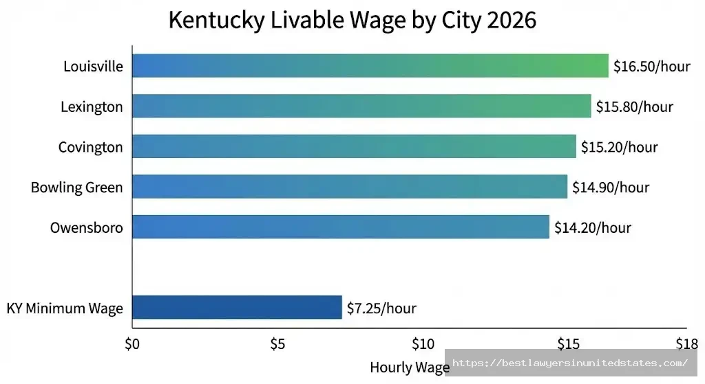 Kentucky livable wage by city showing Louisville needs $16.50 versus $7.25 minimum wage