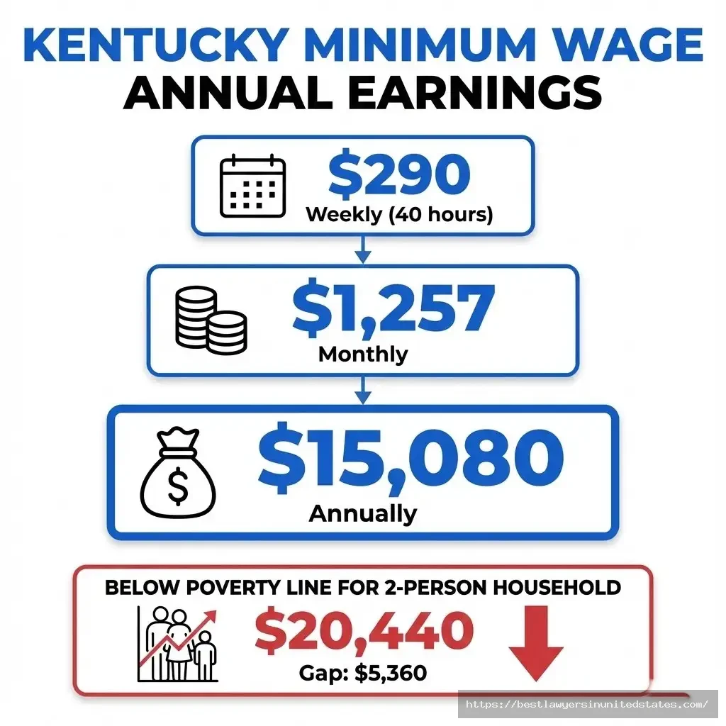 Kentucky minimum wage annual earnings showing $15,080 per year below poverty line