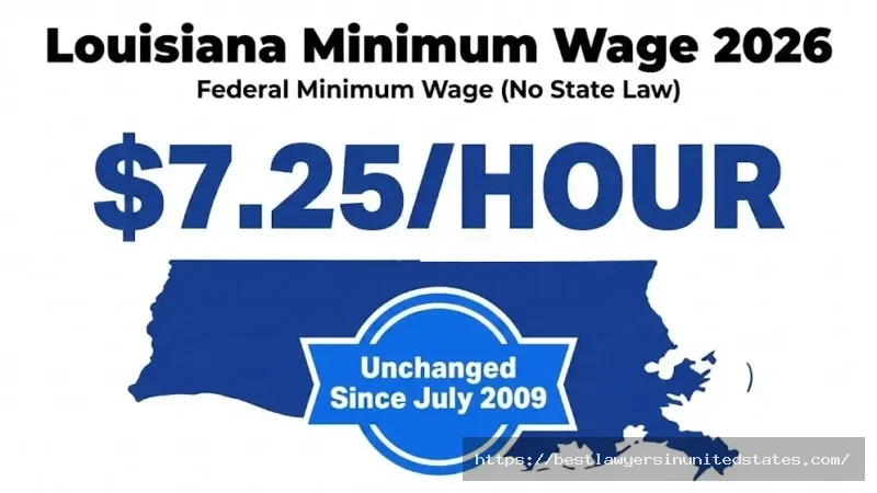Louisiana minimum wage 2026 is $7.25 per hour unchanged since 2009