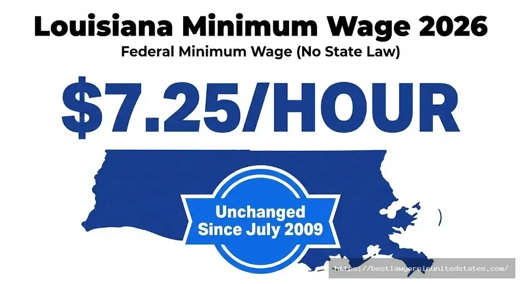 Louisiana minimum wage 2026 is $7.25 per hour unchanged since 2009