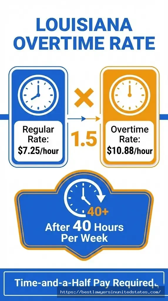 Louisiana overtime pay calculation 1.5 times regular rate after 40 hours