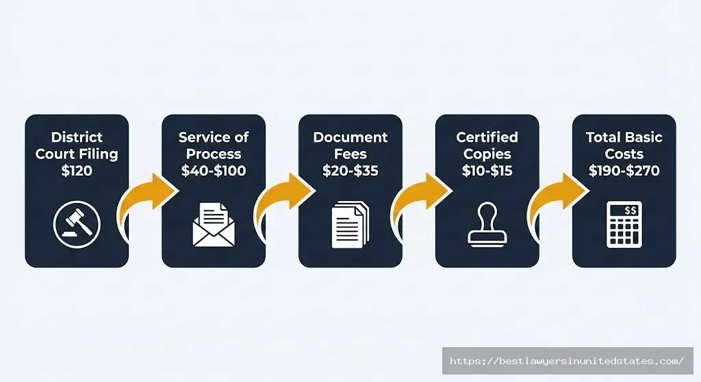 Maine divorce filing fees breakdown showing court costs, service fees, and document expenses totaling $190-$270 for basic cases