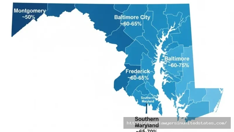 Maryland county-by-county DUI Probation Before Judgment approval rates map showing Montgomery County strictest Baltimore City most lenient