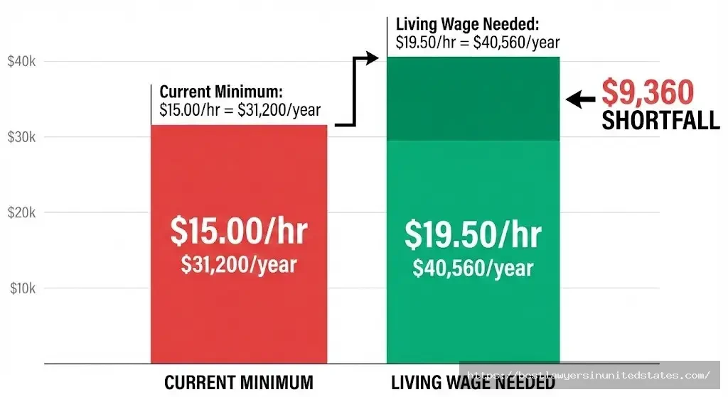 Maryland living wage comparison shows $15 minimum wage vs $19.50 needed living wage