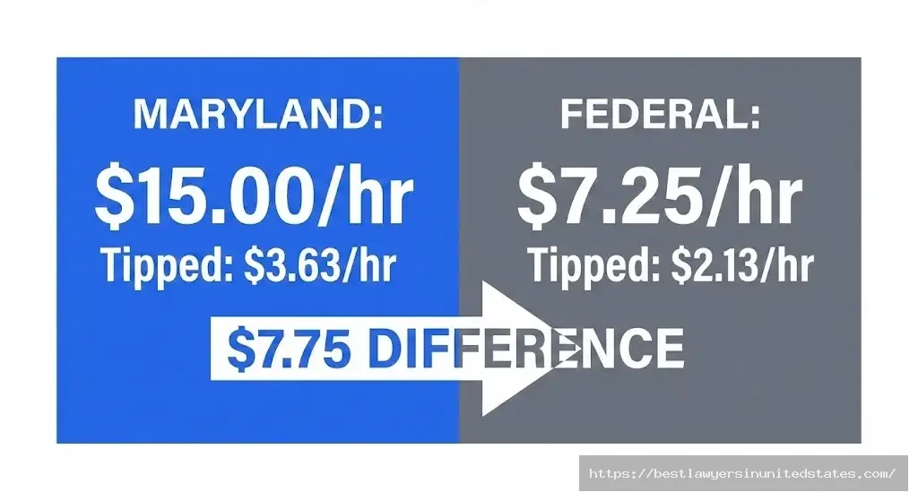 Maryland minimum wage $15.00 compared to federal minimum wage $7.25 per hour