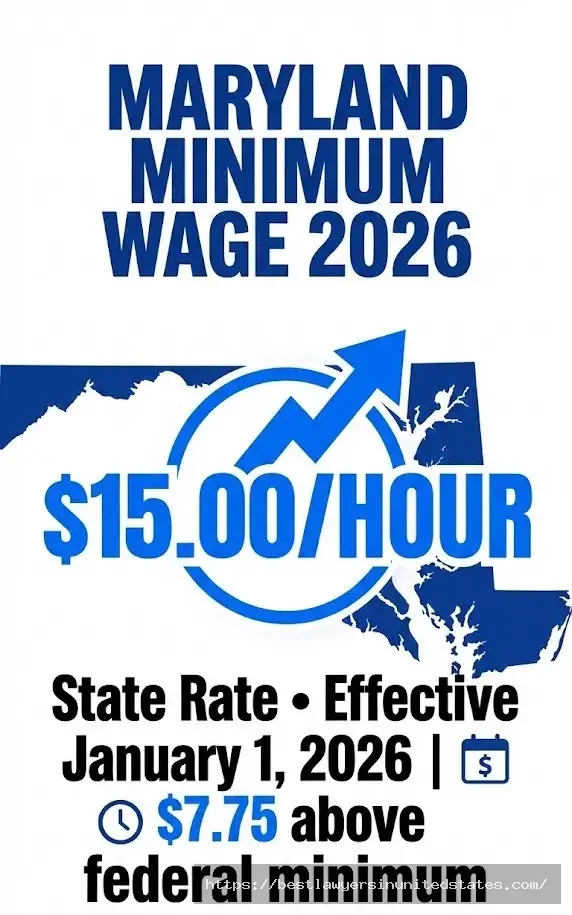 Maryland minimum wage 2026 is $15.00 per hour, $7.75 above federal rate