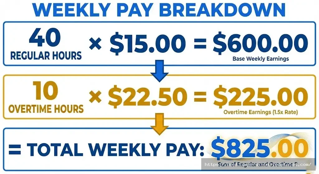 Maryland overtime pay calculation 50 hours equals $825 weekly at $15 minimum wage
