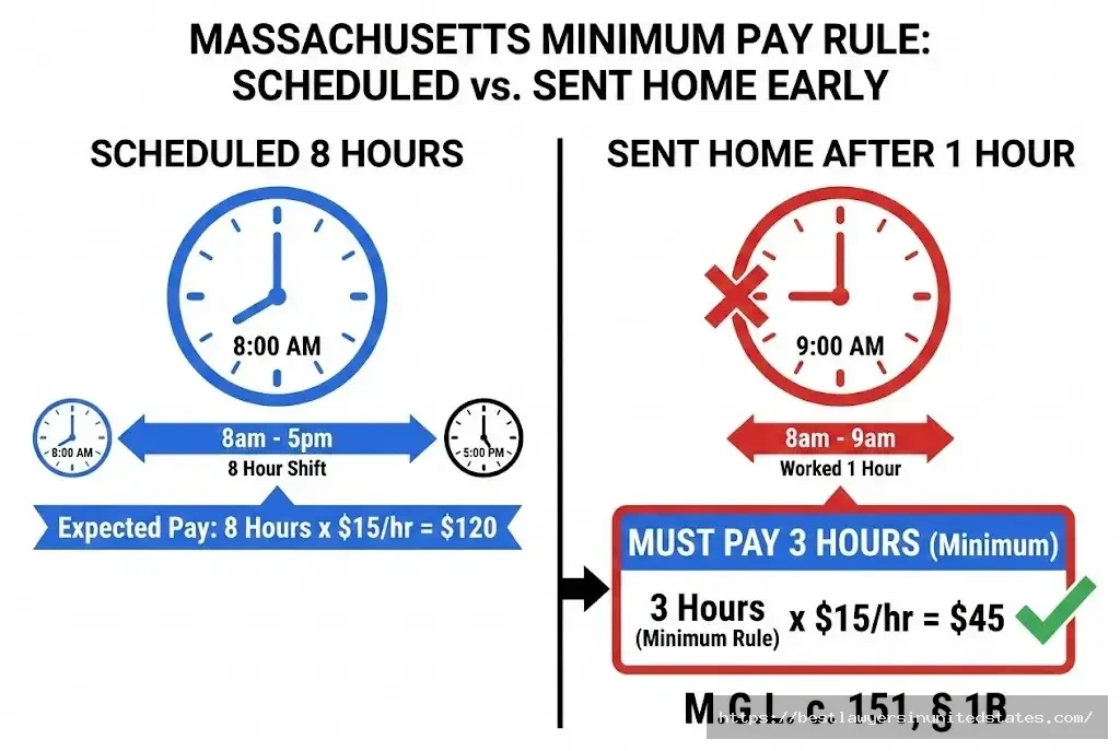Massachusetts 3-hour rule workers sent home early must be paid minimum 3 hours under reporting pay law