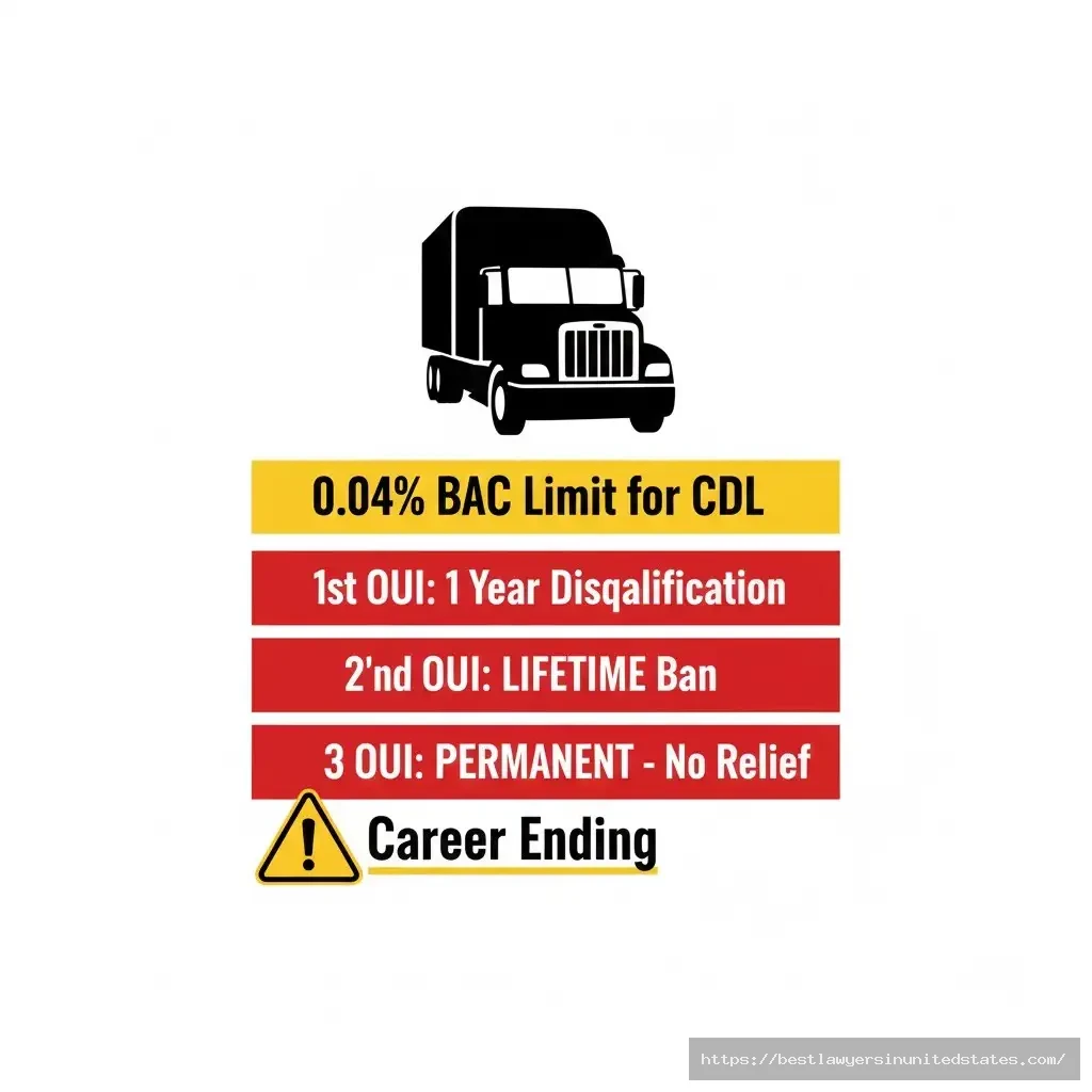 Massachusetts CDL holder OUI penalties showing 1 year first offense lifetime ban second offense and permanent disqualification