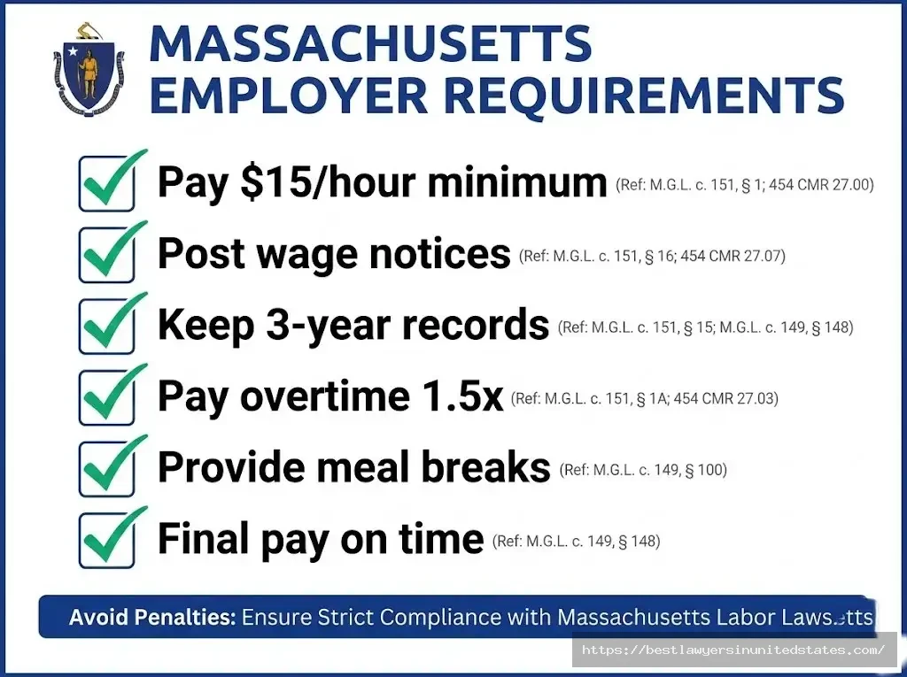 Massachusetts employer wage compliance checklist minimum wage, posting requirements, recordkeeping, overtime, final pay