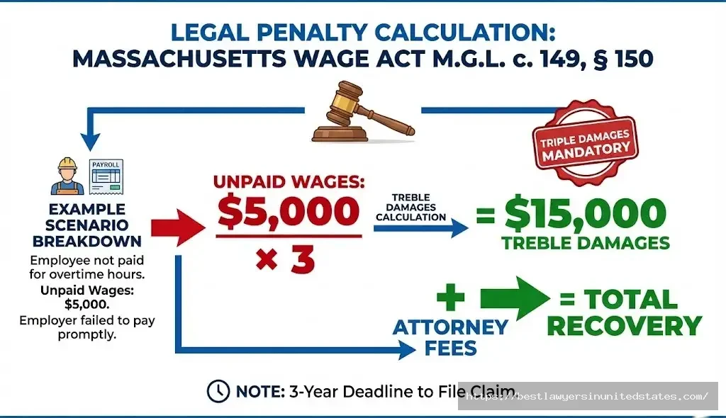 Massachusetts wage theft treble damages unpaid wages multiplied by three plus attorney fees under state law