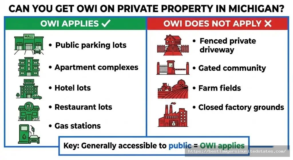 Michigan OWI private property law - where drunk driving charges apply on public vs private land