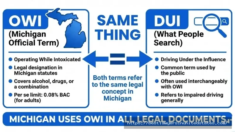 Michigan OWI vs DUI terminology explained - official legal term comparison chart