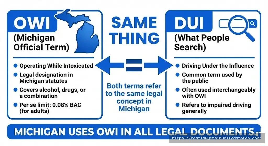 Michigan OWI vs DUI terminology explained - official legal term comparison chart