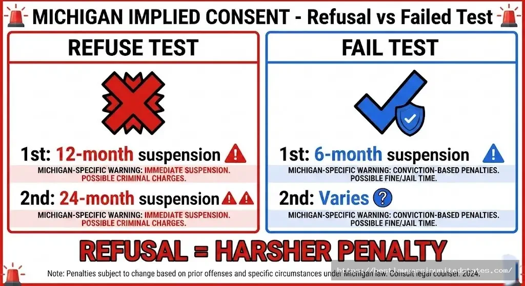 Michigan implied consent law - breathalyzer refusal penalties vs failed test suspension comparison