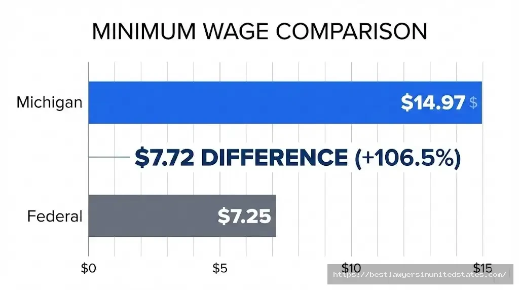 Michigan minimum wage $14.97 compared to federal $7.25 - $7.72 higher than federal rate
