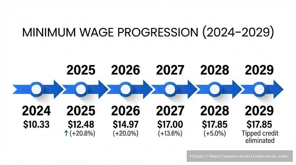 Michigan minimum wage increase schedule 2024-2029 from $10.33 to $17.85 with annual increases