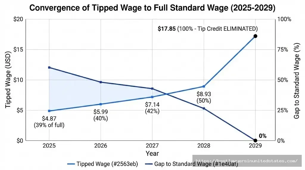 Michigan tipped minimum wage increasing from $5.99 in 2026 to $17.85 in 2029 eliminating tip credit