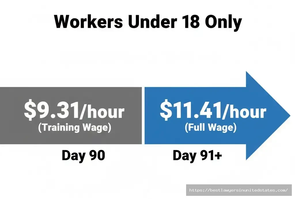 Minnesota 90-day training wage timeline for workers under 18 $9.31 first 90 days then $11.41