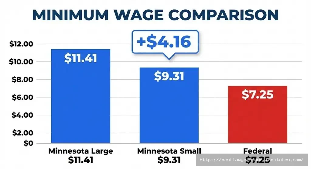 Minnesota minimum wage $11.41 compared to federal minimum wage $7.25 showing $4.16 difference