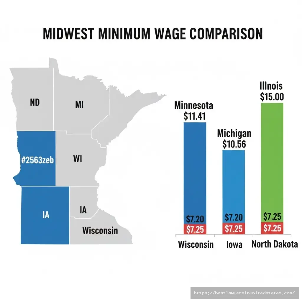 Minnesota minimum wage $11.41 compared to neighboring states Wisconsin Iowa North Dakota at federal $7.25