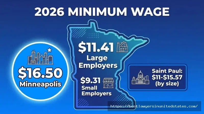 Minnesota minimum wage 2026 rates $11.41 large employers, $9.31 small employers, $16.50 Minneapolis