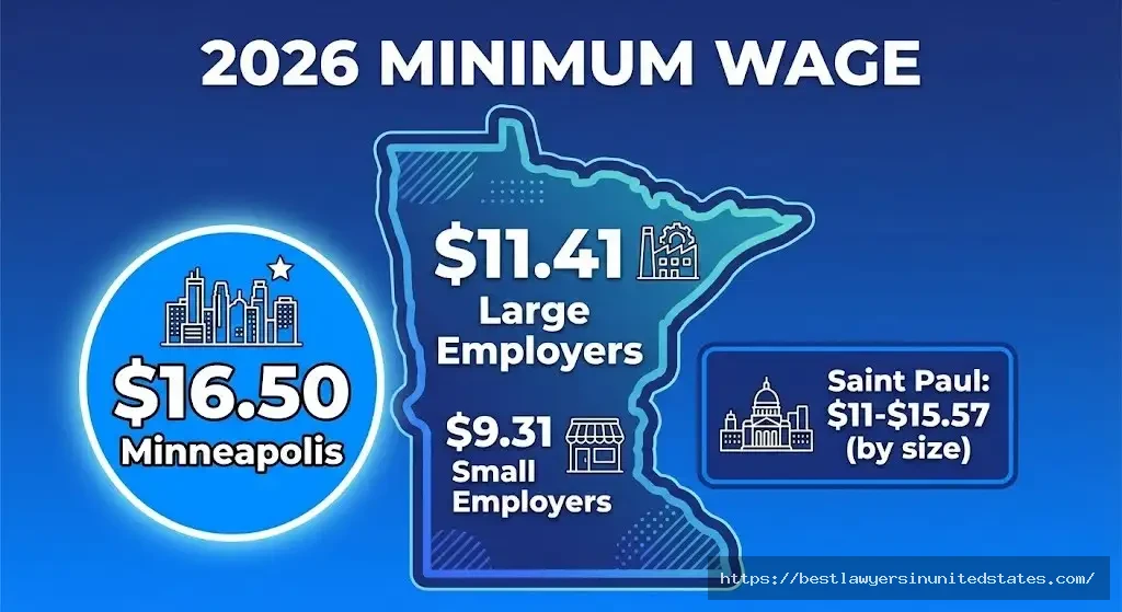 Minnesota minimum wage 2026 rates $11.41 large employers, $9.31 small employers, $16.50 Minneapolis
