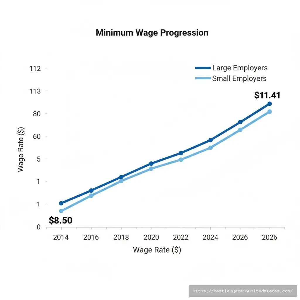 Minnesota minimum wage historical progression 2014-2026 showing increases from $8.00 to $11.41