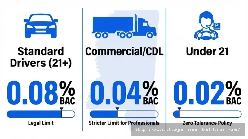 Mississippi BAC limits 0.08% standard, 0.04% CDL, 0.02% under 21 zero tolerance law