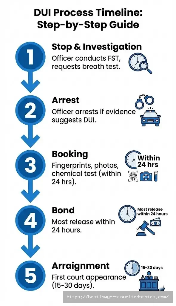 Mississippi DUI arrest timeline 5 steps from stop to arraignment in 15-30 days
