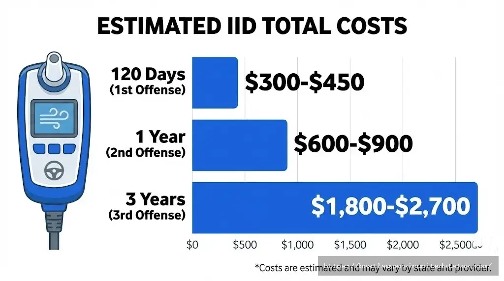 Mississippi IID costs $300-$450 for 120 days, $600-$900 yearly, $1,800-$2,700 for 3 years