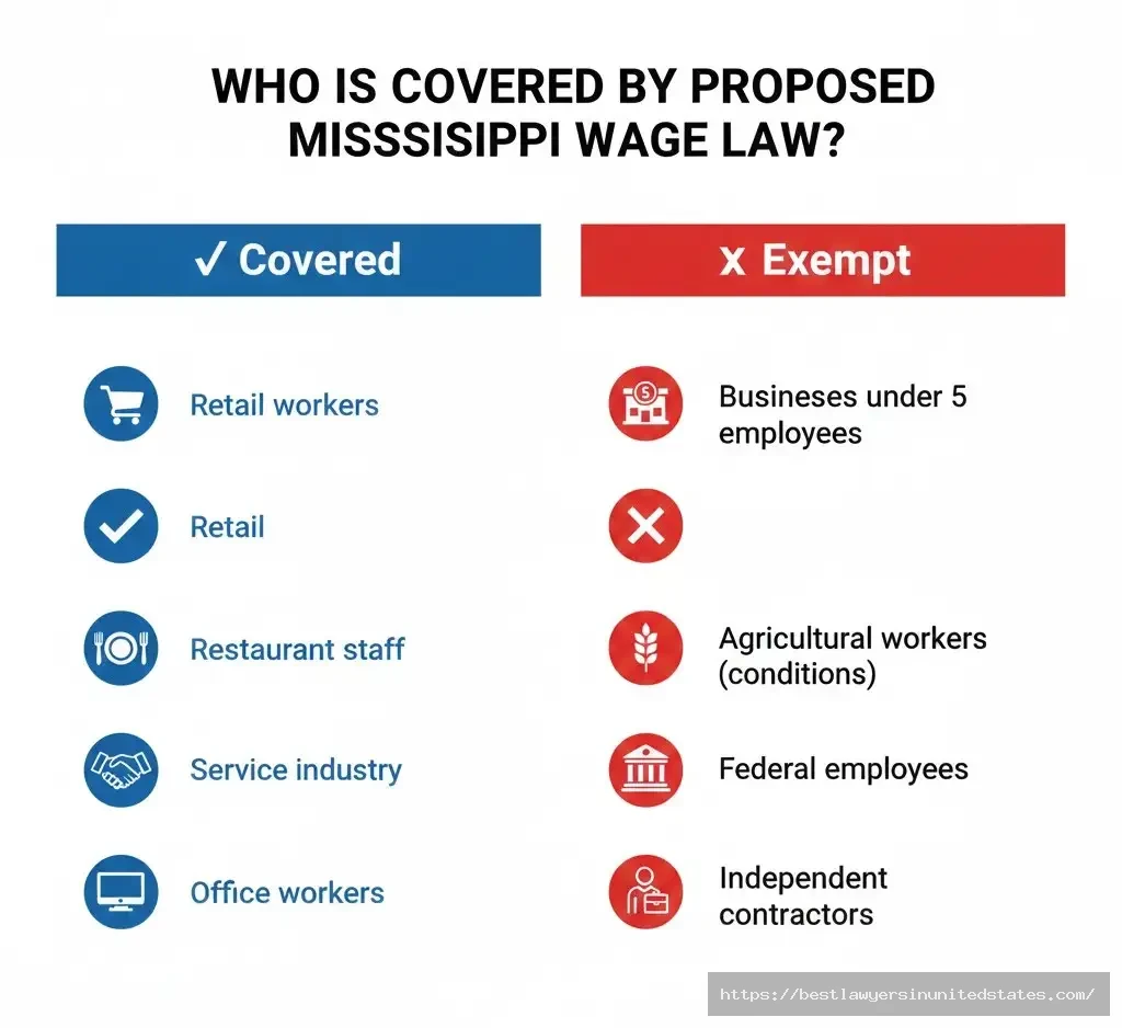 Mississippi Senate Bill 2440 covered workers and exemptions including 5 employee business threshold