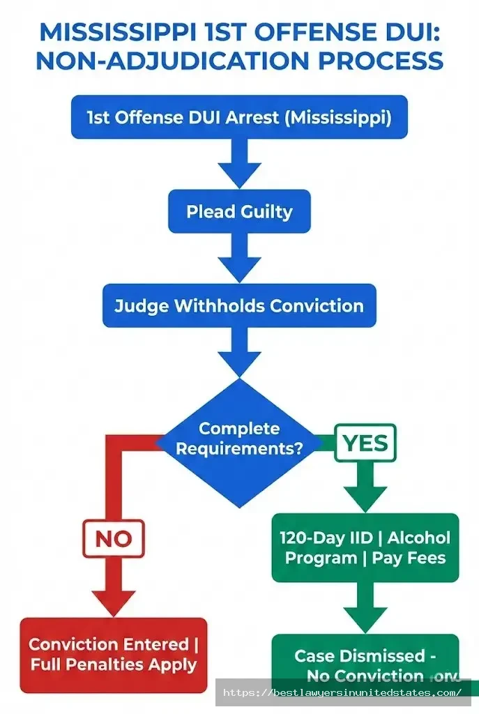 Mississippi non-adjudication flowchart first offense DUI alternative avoiding conviction with 120-day IID