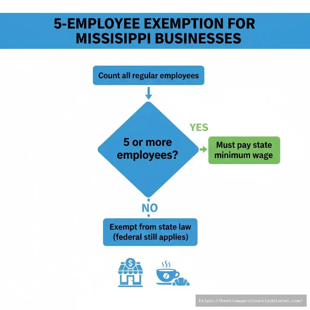 Mississippi small business 5 employee exemption flowchart showing state minimum wage requirements