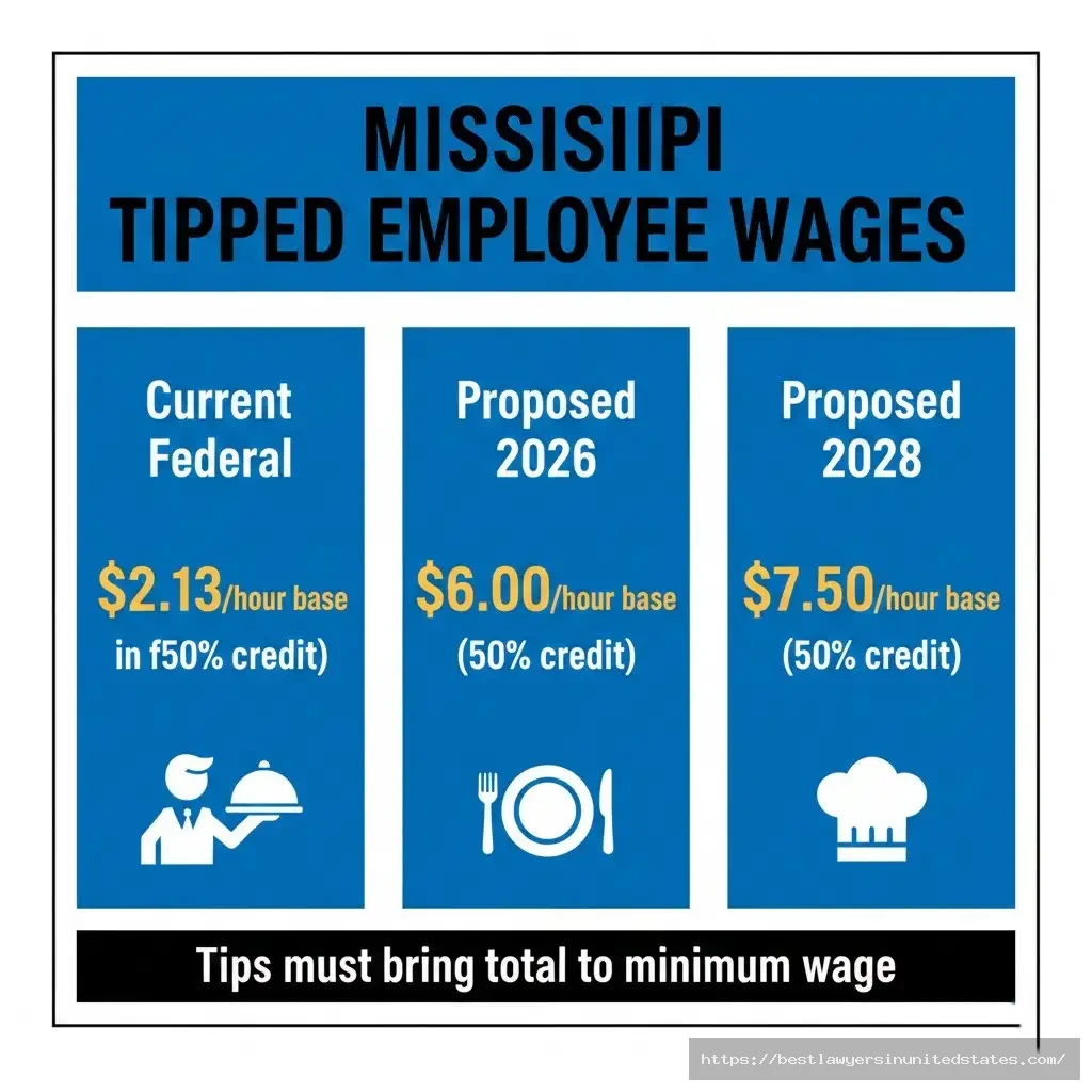Mississippi tipped minimum wage current $2.13 and proposed $6 to $7.50 per hour for servers
