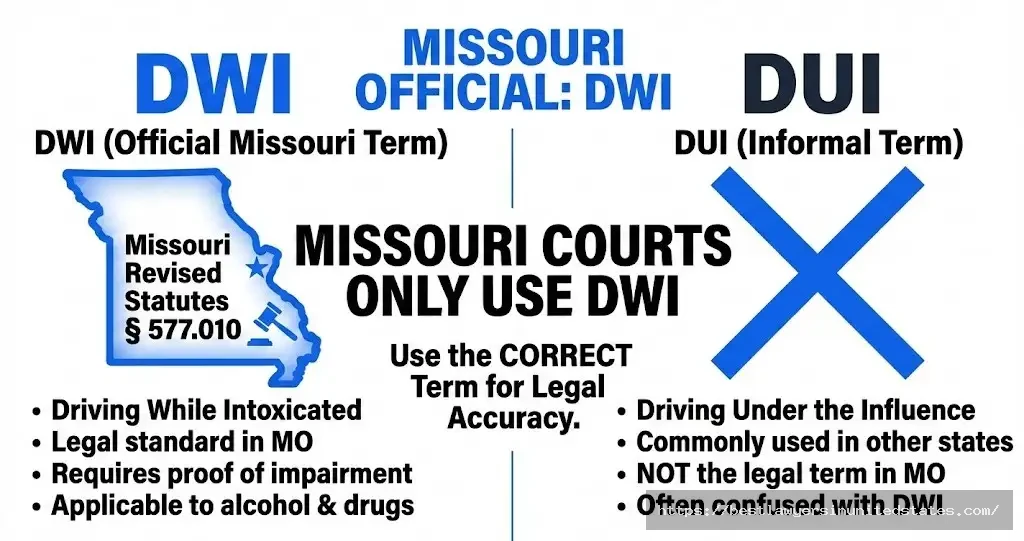Missouri DWI vs DUI terminology explained - official legal distinction under Missouri Revised Statutes 577.010