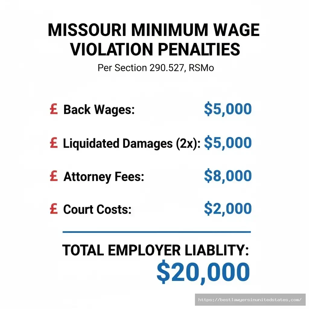 Missouri wage violation penalties 2026 showing double damages and attorney fees for employers