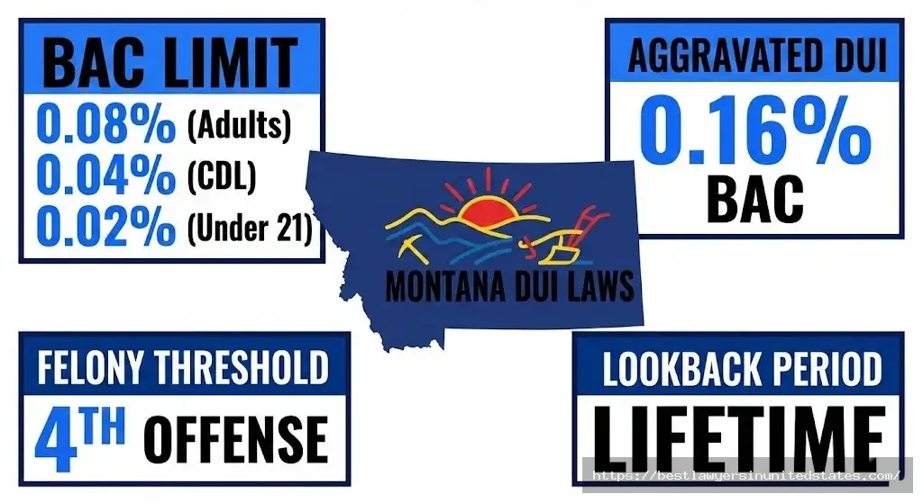 Montana DUI laws 2026 quick facts - BAC limits, felony threshold, aggravated DUI penalties