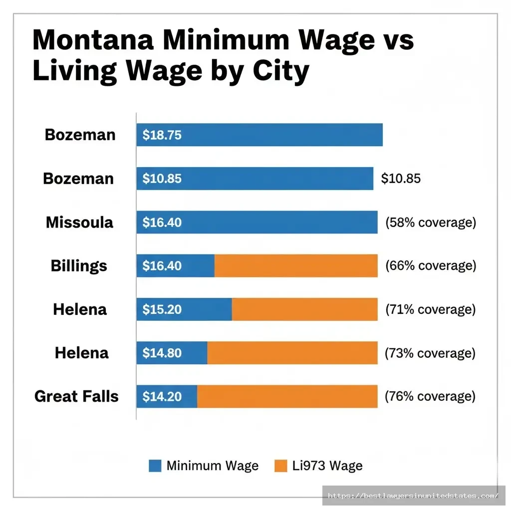 Montana cities living wage comparison showing minimum wage covers 58-76% of living wage depending on location