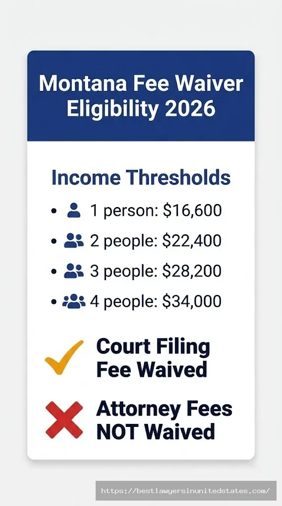 Montana divorce fee waiver income eligibility requirements for 2026 showing qualifying thresholds by household size