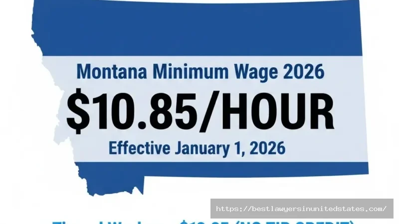 Montana minimum wage 2026 rate card showing $10.85 per hour for all workers including tipped employees