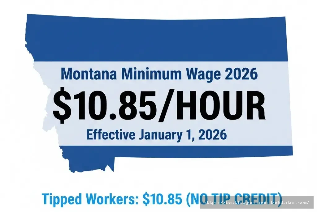 Montana minimum wage 2026 rate card showing $10.85 per hour for all workers including tipped employees