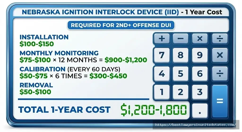Nebraska ignition interlock device cost breakdown 2026 $1,200-$1,800 annually including installation, monitoring, calibration