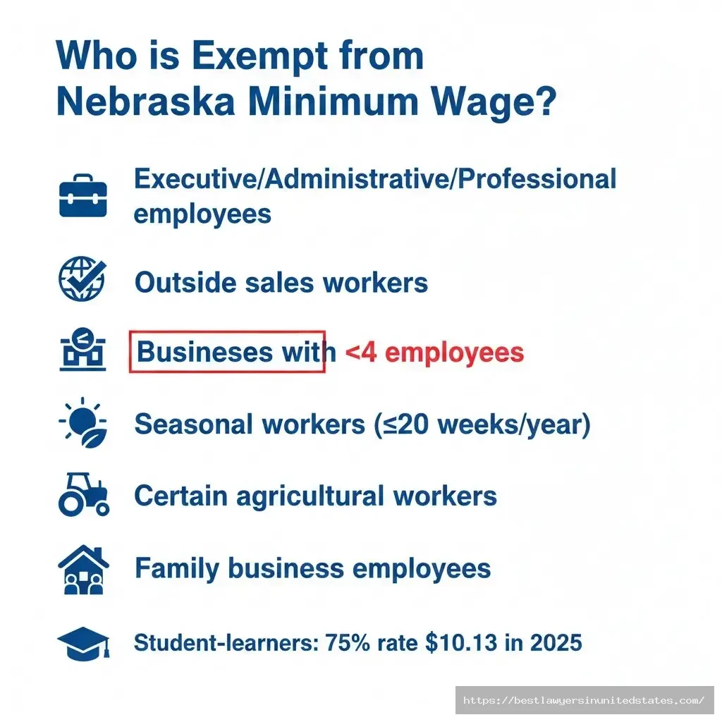 Nebraska minimum wage exemptions including executive employees outside sales seasonal agricultural family business workers
