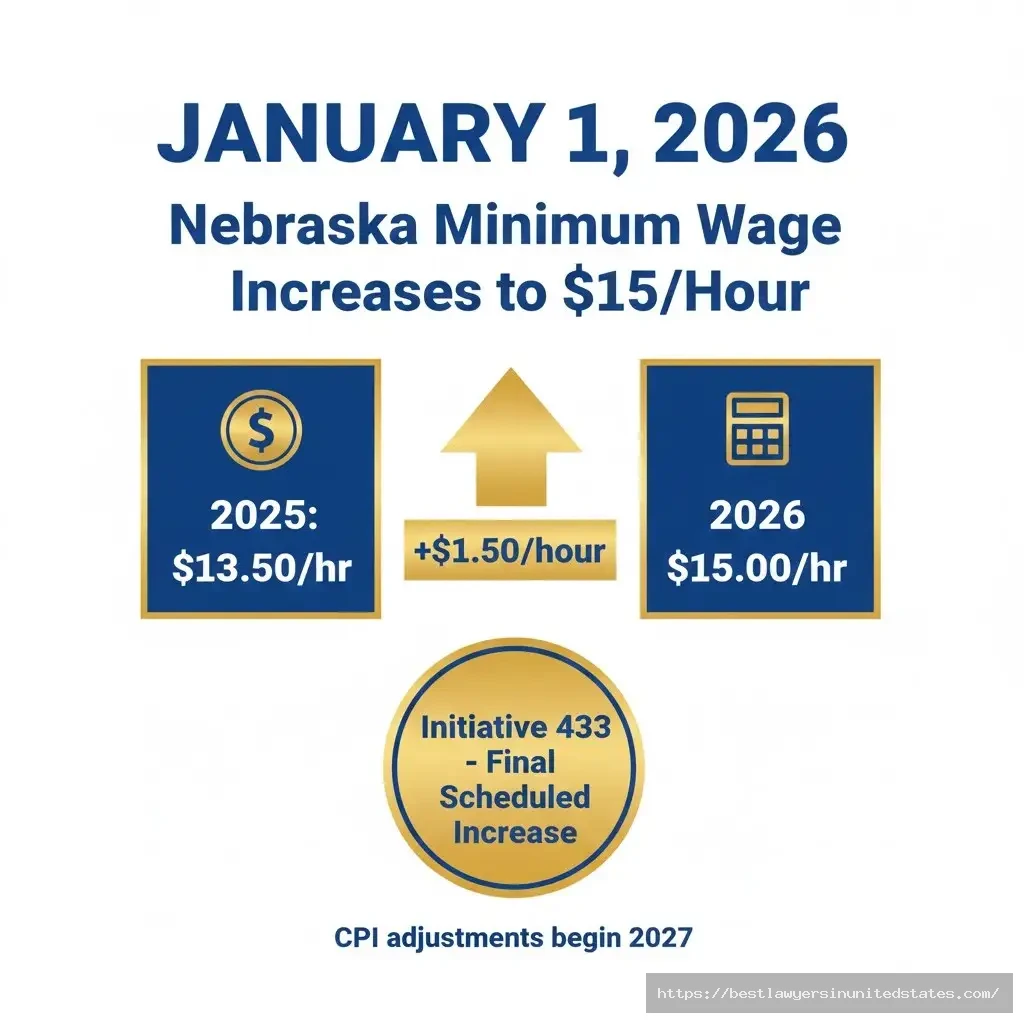 Nebraska minimum wage increasing to $15 per hour January 1 2026 final Initiative 433 scheduled increase