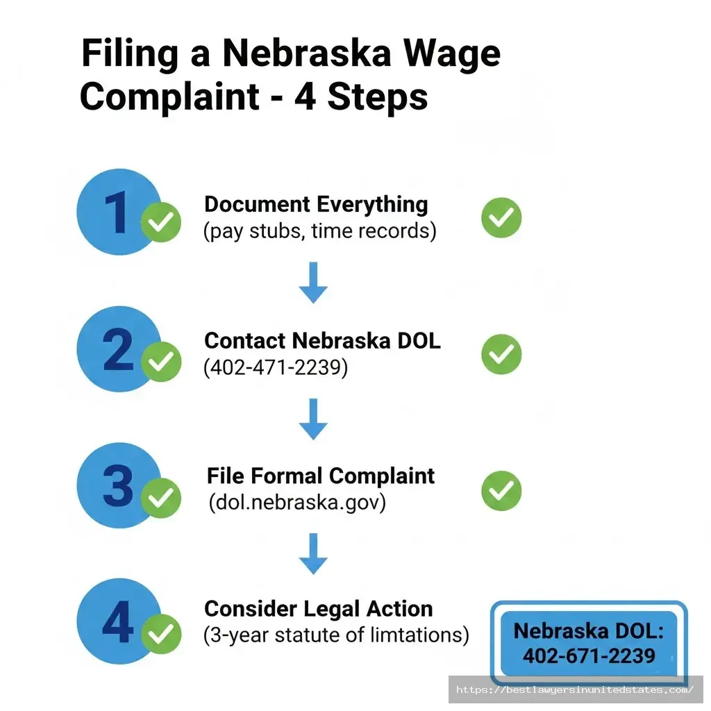 Nebraska wage complaint filing process four steps document contact DOL file complaint legal action timeline