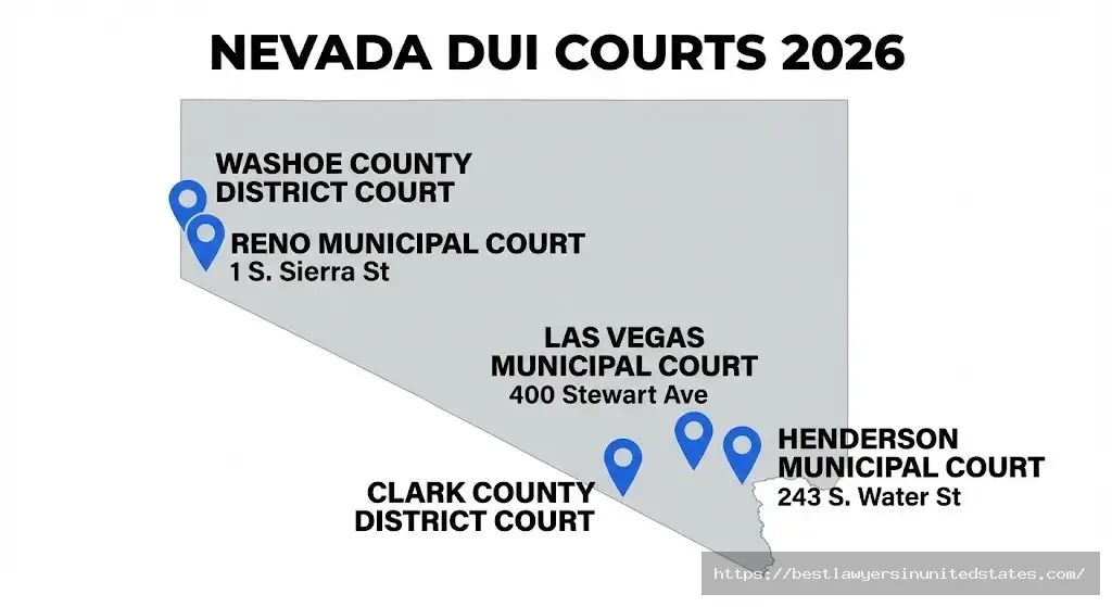 Nevada DUI court locations 2026 Las Vegas, Henderson, Reno municipal and district court addresses map
