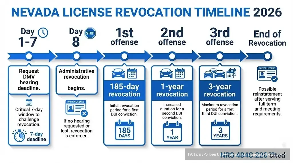Nevada DUI license revocation timeline 2026 administrative suspension periods by offense level and appeal deadlines