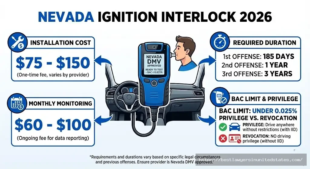 Nevada ignition interlock device costs 2026: installation, monthly fees, duration requirements by DUI offense